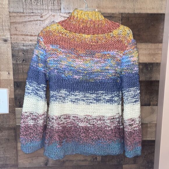 Anthropologie Sleeping on Snow Rainbow Chunky Knit Pullover Shawl Collar Sweater - Picture 8 of 9